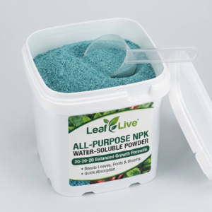 All-Purpose NPK Water-Soluble Powder: Balanced ratios (e.g., 19-19-19 or 20-20-20) for general growth.